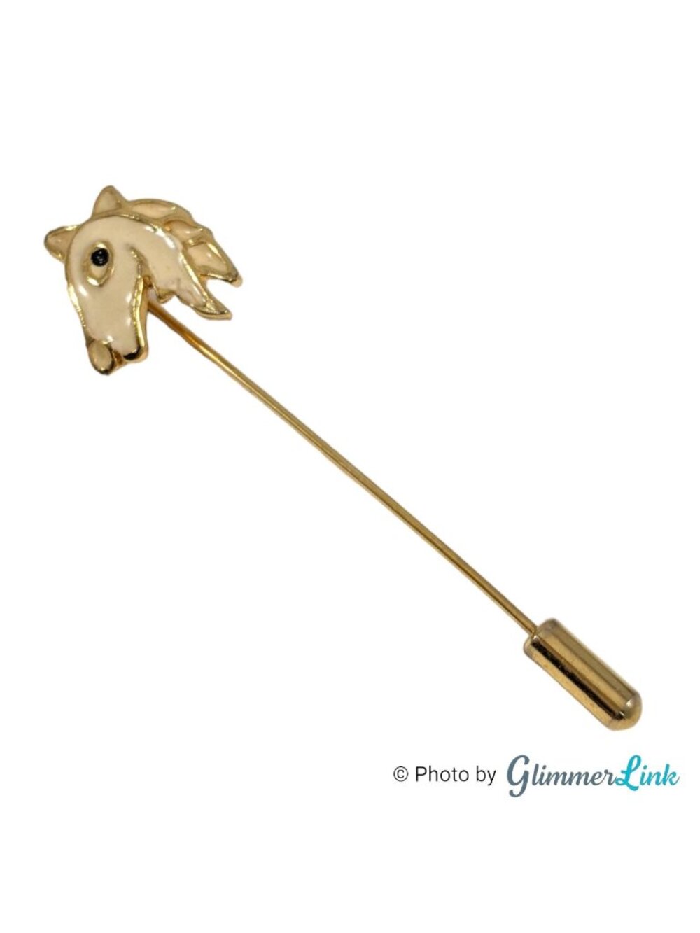 Vintage Equestrian Horse Head Cream Enamel Gold Tone Stick Pin